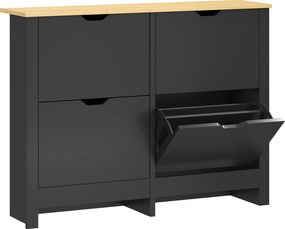 HOMCOM Dulap pentru pantofi 16 perechi, dulap cu 4 sertare rabatabile și polițe reglabile, negru și lemn natural | Aosom Romania