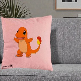 Perna Personalizata Charmander Pokemon, 40x40 cm, Roz, Husa Detasabila, Perna Inclusa, BEKZ®