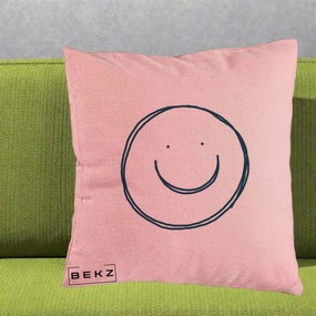 Perna Decorativa Smile Desen Minimalist, 40x40 cm, Roz, Husa Detasabila, Perna Inclusa, BEKZ®