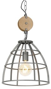 Lampă suspendată industrială gri închis cu lemn 34 cm - Arthur