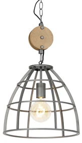 Lampă suspendată industrială gri închis cu lemn 34 cm - Arthur