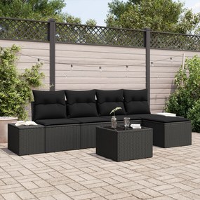vidaXL Set de canapele pentru grădină 6 pcs Negru Rattan poli
