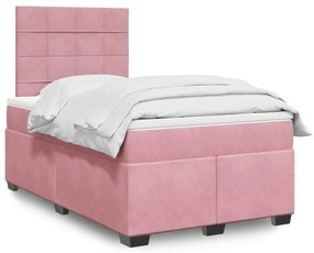 vidaXL Pat box spring cu saltea, roz, 120x200 cm, catifea