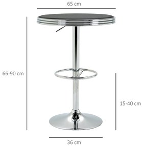 Masa Moderna de Bar HOMCOM, Multifunctionala, Metal si Imitatie de piele Neagra, Φ65x66-90cm | Aosom RO