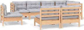 vidaXL Set mobilier de grădină cu perne gri, 8 piese, lemn masiv pin