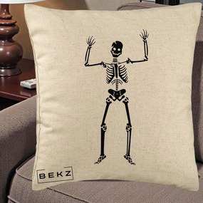 Perna Decorativa Halloween Schelet Dansator, 40x40 cm, Bej, Husa Detasabila, Perna Inclusa, BEKZ®