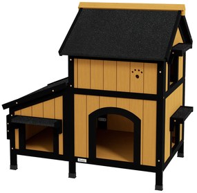 PawHut Casă pentru pisici Adăpost pentru pisici Peșteră, incl. Ghiveci, 96 cm x 65 cm x 85,5 cm, Galben + Alb + Negru | Aosom Romania