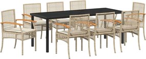 vidaXL Set de masă pentru grădină 9 pcs Bej poliratan