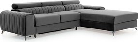 Colțar gri închis extensibil/cu spațiu de depozitare cu tapițerie din catifea (cu colț pe partea dreaptă/cu șezlong) Grayson – ELTAP