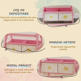 AIYAPLAY Tablă de desen pentru copii 3 în 1 cu rolă de hârtie și 2 coșuri Roz | Aosom Romania