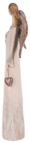 Înger din poliresină cu inimă, 20 cm, bej-măduvă