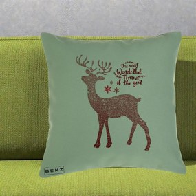 Perna Decorativa Ren de Craciun Glitter Rosu, 40x40 cm, Verde, Husa Detasabila, Perna Inclusa, BEKZ®