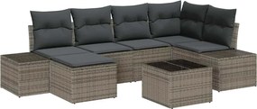 vidaXL Set de canapele pentru grădină cu pernă 7 pcs Gri poliratan