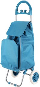 Cărucior de cumpărături Excellent Houseware, pliabil cu 2 roți, buzunar frontal, albastru, 30L