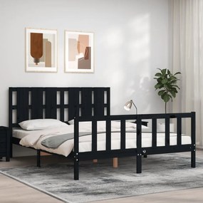 3192240 vidaXL Cadru de pat cu tăblie, negru, king size, lemn masiv