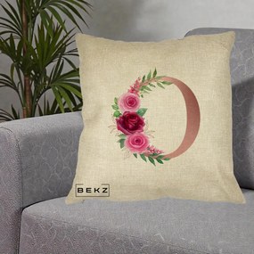 Cadou Personalizat - Perna Personalizata Monograma Rose Gold Litera O, 40x40 cm, Crem, Husa Detasabila, Perna Inclusa, BEKZ®