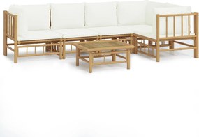 vidaXL Set mobilier de grădină cu perne alb crem, 6 piese, bambus