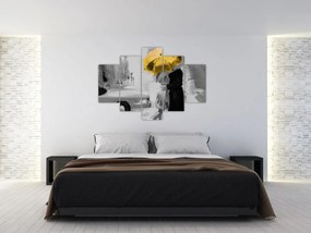 Tablou - Cuplu în dragoste sub o umbrelă, galben (150x105 cm)