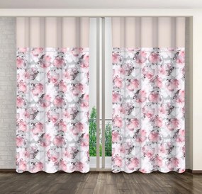 Perdea vintage roz, pe clești, cu motiv floral Lungime: 250 cm