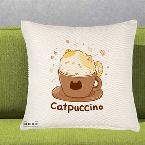 Perna Decorativa Catpuccino Pisica Cappuccino, 40x40 cm, Crem Reliefat, Husa Detasabila, Perna Inclusa, BEKZ®