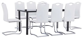 3053074 vidaXL Set mobilier de bucătărie, 9 piese, alb, piele ecologică