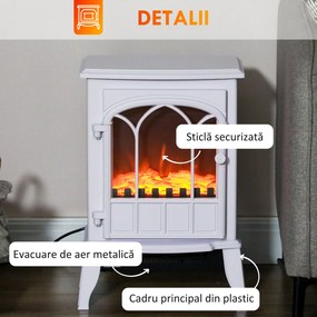 HOMCOM Șemineu Electric de Podea 1000W/2000W Efect de Flacără Luminositate Reglabilă Alb | Aosom Romania