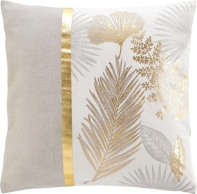 Foaie de pernă bej, frunze aurii, 45 x 45 cm