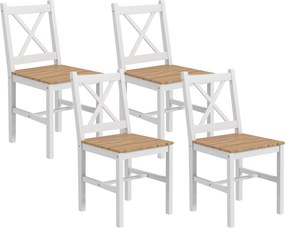 HOMCOM Set 4 Scaune cu Spătar Transversal, Scaune Clasice din Lemn de Pin, 41x46.5x87 cm, Alb | Aosom Romania