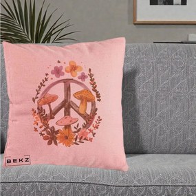 Perna Decorativa Peace Sign Ciuperci Floral, 40x40 cm, Roz, Husa Detasabila, Perna Inclusa, BEKZ®