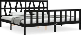 vidaXL Cadru pat cu tăblie 200x200 cm, negru, lemn masiv