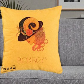 Perna Personalizata Zodie Berbec, 40x40 cm, Galben, Husa Detasabila, Perna Inclusa, BEKZ®