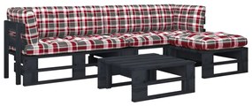 3066805 vidaXL Set mobilier paleți cu perne, 4 piese, negru, lemn pin tratat