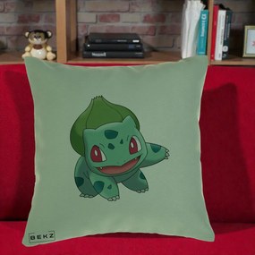 Perna Personalizata Bulbasaur Pokemon, 40x40 cm, Verde, Husa Detasabila, Perna Inclusa, BEKZ®