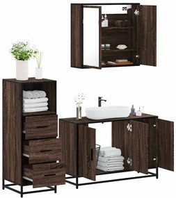 vidaXL Set mobilier de baie, 3 piese, stejar maro, lemn prelucrat