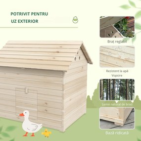 PawHut Adăpost pentru rațe cu acoperiș rabatabil, coteț pentru păsări cu podea ridicată și rampă, lemn de brad, 100 x 82,5 x 91 cm | Aosom Romania