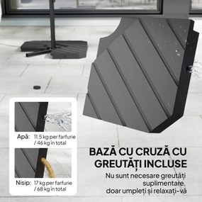 Outsunny Umbrelă de Grădină Offset 3x3 m, Umbrelă de Exterior cu Greutăți Reumplibile, Bază în Formă de Cruce, Sistem de Blocare, Manivelă, pentru Piscină Terasă, UV 30+, Gri Închis | Aosom Romania