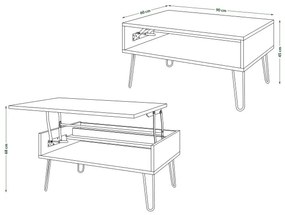 Măsuță de cafea cu blat rabatabil și raft HALIJA stejar/negru