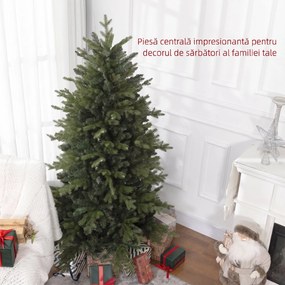 HOMCOM Brad de Crăciun Artificial cu 1821 Crengi, Brad de Crăciun Pliabil cu Bază Metalică, Ø117x180 cm, Verde | Aosom Romania
