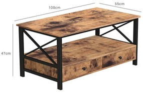 Masuta Cafea cu 2 Sertare si Raft, PAL Melaminat / Metal, Maro, Vasagle, LCT21BX