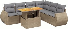 vidaXL Set canapele de grădină, 7 piese, cu perne, bej, poliratan