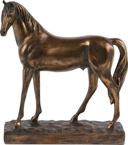 Statuetă decorativă din polirășină, bronz, cal pe soclu dreptunghiular, finisaj antichizat, 28 x 24 x 8,5 cm, „Étalon”