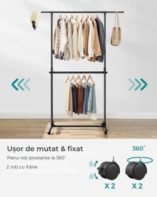 Suport pentru haine în două trepte JASON, 101-165x49x113-180cm, negru SongmicsHome