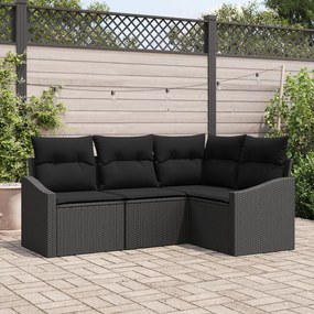 vidaXL Set de canapea de grădină în 4 piese cu perne Ratan negru