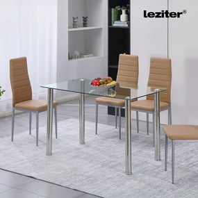 Masă de dining pătrată Berna 140 cm din sticlă transparentă