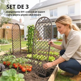 Outsunny Set de 3 spalieri de grădină din nuiele împletite Panou Arc pentru Plante cățărătoare 43 x 2 x 112 cm, efect lemn natural | Aosom Romania