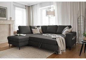 Colțar gri închis extensibil cu tapițerie din catifea reiată (cu colț pe partea stângă ) Lofty Lilly – Miuform