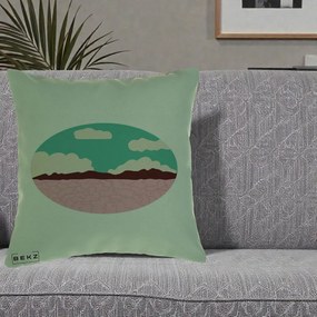 Perna Decorativa Peisaj Desert Oval Pastel, 40x40 cm, Verde, Husa Detasabila, Perna Inclusa, BEKZ®