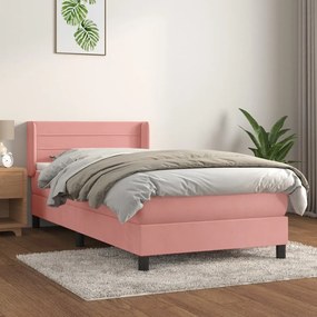 vidaXL Pat box spring cu saltea, roz, 80x200 cm, catifea
