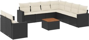 vidaXL Set canapele de grădină cu perne, 10 piese, negru, poliratan