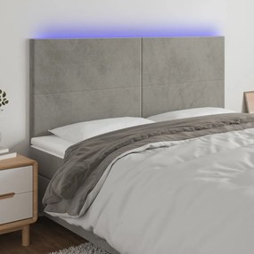 3122210 vidaXL Tăblie de pat cu LED, gri deschis, 200x5x118/128 cm, catifea
